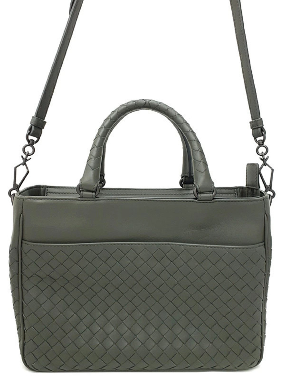 Bottega Veneta Intrecciato woven leather tote bag dual top handles Gray